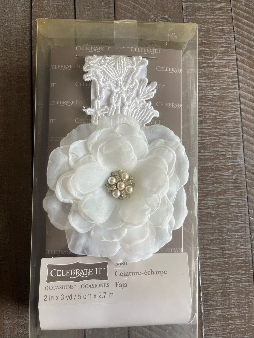 Celebrate It White Lace Floral Sash with Pearl Cluster